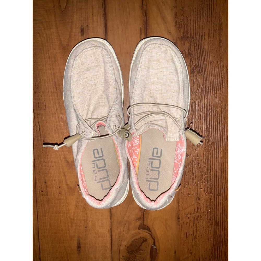 Hey Dude Wendy Chambray White Nut Canvas Slip On Loafers Shoes Womens 9